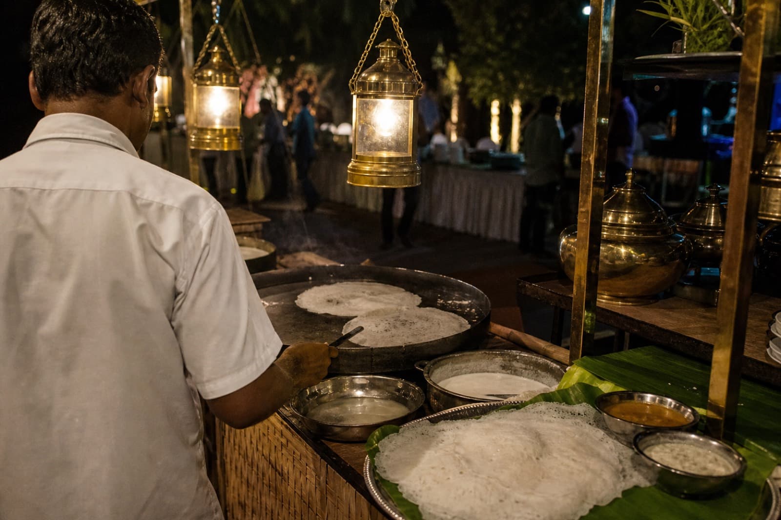 Live neer dosa counter at a Shanvi Caterers Mangalore event